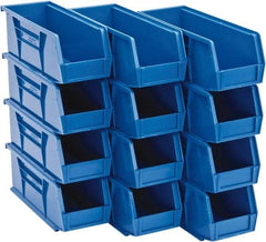 Quantum Storage - 30 Lb. Load Capacity, 10-7/8" Deep, Blue Polypropylene Hopper Stacking Bin - 4" High x 4-1/8" Wide x 10-7/8" Long - USA Tool & Supply