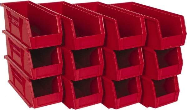 Quantum Storage - 30 Lb. Load Capacity, 10-7/8" Deep, Red Polypropylene Hopper Stacking Bin - 4" High x 4-1/8" Wide x 10-7/8" Long - USA Tool & Supply