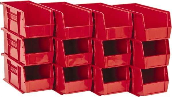 Quantum Storage - 30 Lb. Load Capacity, 10-7/8" Deep, Red Polypropylene Hopper Stacking Bin - 5" High x 5-1/2" Wide x 10-7/8" Long - USA Tool & Supply