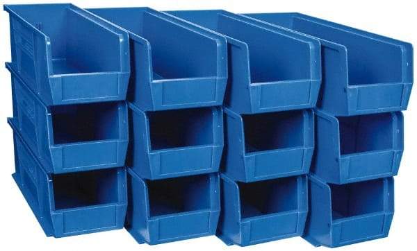 Quantum Storage - 50 Lb. Load Capacity, 14-3/4" Deep, Blue Polypropylene Hopper Stacking Bin - 5" High x 5-1/2" Wide x 14-3/4" Long - USA Tool & Supply
