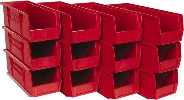 Quantum Storage - 50 Lb. Load Capacity, 14-3/4" Deep, Red Polypropylene Hopper Stacking Bin - 5" High x 5-1/2" Wide x 14-3/4" Long - USA Tool & Supply