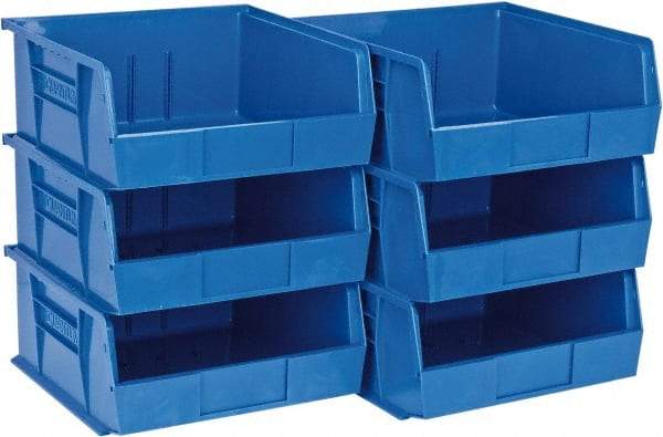 Quantum Storage - 50 Lb. Load Capacity, 10-7/8" Deep, Blue Polypropylene Hopper Stacking Bin - 5" High x 11" Wide x 10-7/8" Long - USA Tool & Supply