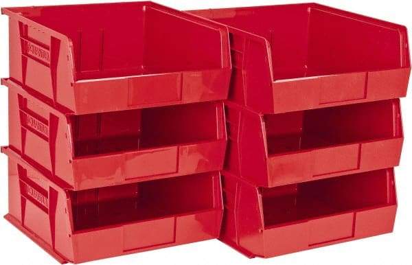 Quantum Storage - 50 Lb. Load Capacity, 10-7/8" Deep, Red Polypropylene Hopper Stacking Bin - 5" High x 11" Wide x 10-7/8" Long - USA Tool & Supply