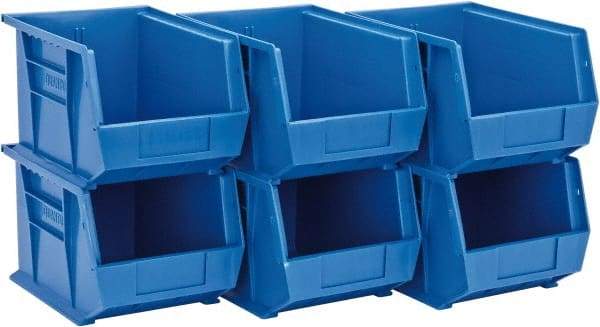 Quantum Storage - 50 Lb. Load Capacity, 10-3/4" Deep, Blue Polypropylene Hopper Stacking Bin - 7" High x 8-1/4" Wide x 10-3/4" Long - USA Tool & Supply