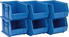 Quantum Storage - 50 Lb. Load Capacity, 10-3/4" Deep, Blue Polypropylene Hopper Stacking Bin - 7" High x 8-1/4" Wide x 10-3/4" Long - USA Tool & Supply