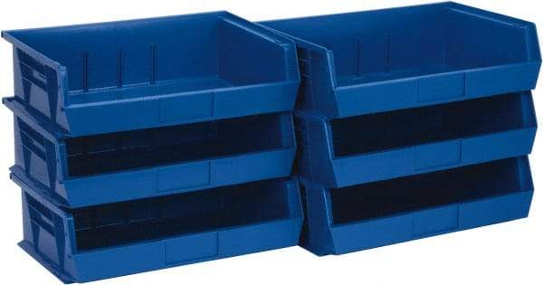 Quantum Storage - 60 Lb. Load Capacity, 10-7/8" Deep, Blue Polypropylene Hopper Stacking Bin - 5" High x 16-1/2" Wide x 10-7/8" Long - USA Tool & Supply