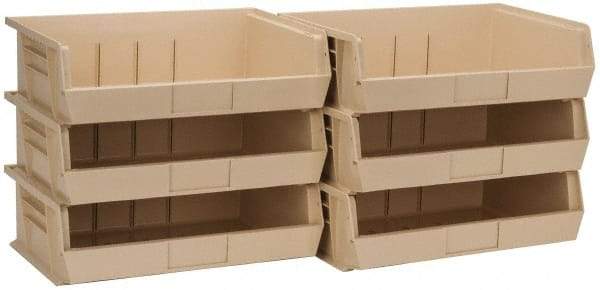 Quantum Storage - 60 Lb. Load Capacity, 10-7/8" Deep, Ivory Polypropylene Hopper Stacking Bin - 5" High x 16-1/2" Wide x 10-7/8" Long - USA Tool & Supply
