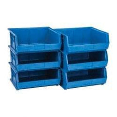 Quantum Storage - 75 Lb. Load Capacity, 14-3/4" Deep, Blue Polypropylene Hopper Stacking Bin - 7" High x 16-1/2" Wide x 14-3/4" Long - USA Tool & Supply