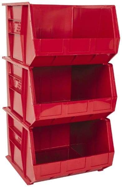Quantum Storage - 75 Lb. Load Capacity, 18" Deep, Red Polypropylene Hopper Stacking Bin - 11" High x 16-1/2" Wide x 18" Long - USA Tool & Supply