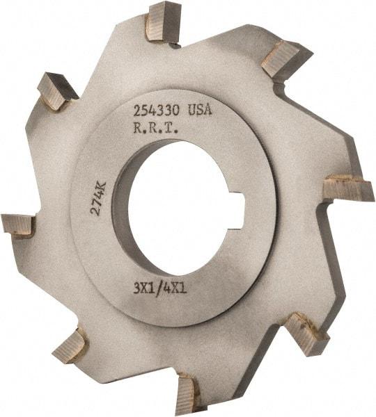 Made in USA - 3" Diam x 1/4" Width of Cut, 8 Teeth, Carbide Tipped Side Milling Cutter - Straight Teeth, Uncoated - USA Tool & Supply