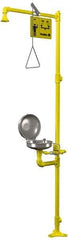 Bradley - 1-1/4" Inlet, 26 GPM shower Flow, Drench shower & Eyewash Station - Bowl with Hinged Dust Cover, Triangular Pull Rod & Push Flag Activated, Galvanized Steel Pipe, Plastic Shower Head, 0.4 GPM Bowl Flow, Corrosion Resistant, Top or Mid Supply - USA Tool & Supply