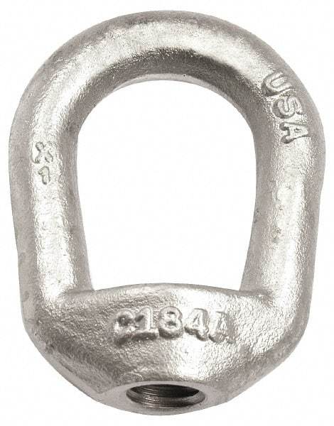 Gibraltar - 840 Lb Capacity, 5/16-18 Thread, Self Colored, Carbon Steel Regular Duty Lifting Eye Nut - Grade C-1030, 1-11/16" High, 3/4" Inside & 1-1/4" Outside Eye Diam, 1-1/4" Bell/Base Width - USA Tool & Supply