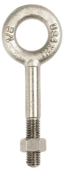 Gibraltar - 1,200 Lb Capacity, Stainless Steel, 3/8-16 Thread, Fixed Lifting Eye Bolt - Partially Threaded, 2-1/2" Shank, 1-1/2" Thread Length, No Shoulder - USA Tool & Supply