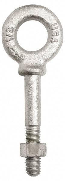 Gibraltar - 2,200 Lb Capacity, Stainless Steel, 1/2 Thread, Fixed Lifting Eye Bolt - Partially Threaded, 3-1/4" Shank, 1-1/2" Thread Length, Shoulder - USA Tool & Supply