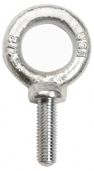 Gibraltar - 9,000 Lb Capacity, Steel, 1-8 Thread, Fixed Lifting Eye Bolt - Fully Threaded, 3" Shank, 3" Thread Length, Shoulder - USA Tool & Supply