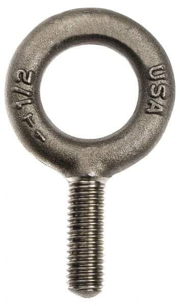 Gibraltar - 6,000 Lb Capacity, Forged Steel, 3/4-10 Thread, Fixed Lifting Eye Bolt - Fully Threaded, 4" Shank, 4" Thread Length, No Shoulder - USA Tool & Supply