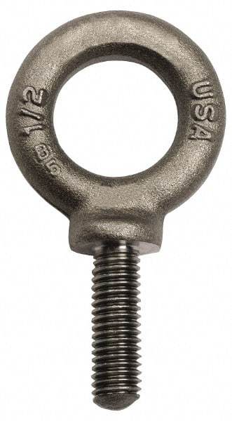 Gibraltar - 7,000 Lb Capacity, Forged Steel, 7/8-9 Thread, Fixed Lifting Eye Bolt - Fully Threaded, 3" Shank, 3" Thread Length, Shoulder - USA Tool & Supply
