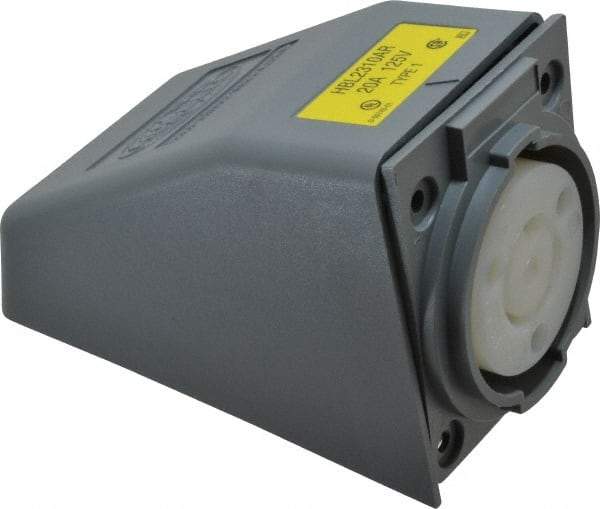 Hubbell Wiring Device-Kellems - 125 VAC, 20 Amp, L5-20R NEMA, Self Grounding Receptacle - 2 Poles, 3 Wire, Female End, Gray - USA Tool & Supply