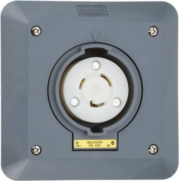 Hubbell Wiring Device-Kellems - 125 VAC, 20 Amp, L5-20R NEMA, Self Grounding Receptacle - 2 Poles, 3 Wire, Female End, Gray - USA Tool & Supply