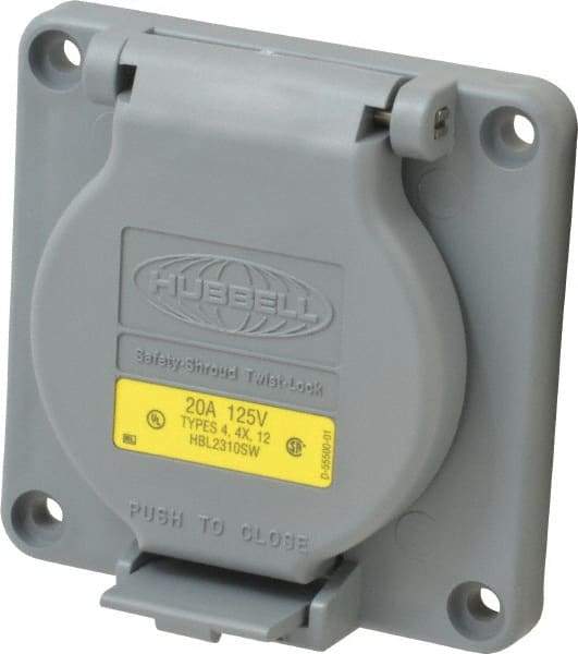 Hubbell Wiring Device-Kellems - 125 VAC, 20 Amp, L5-20R NEMA, Self Grounding Receptacle - 2 Poles, 3 Wire, Female End, Gray - USA Tool & Supply