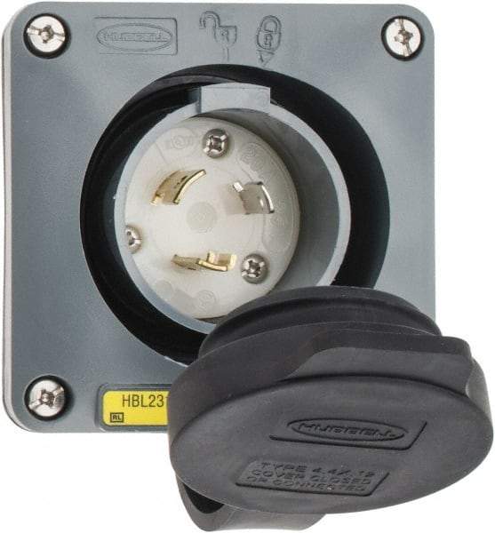 Hubbell Wiring Device-Kellems - 125 VAC, 20 Amp, L5-20P NEMA, Self Grounding Inlet - 2 Poles, 3 Wire, Male End, Gray - USA Tool & Supply