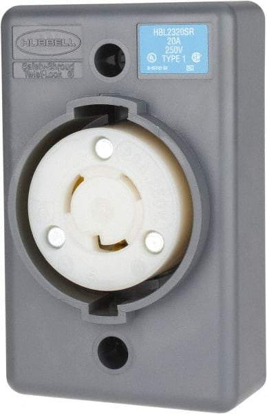 Hubbell Wiring Device-Kellems - 250 VAC, 20 Amp, L6-20R NEMA, Self Grounding Receptacle - 2 Poles, 3 Wire, Female End, Gray - USA Tool & Supply