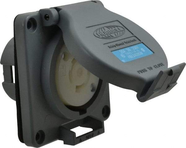 Hubbell Wiring Device-Kellems - 250 VAC, 20 Amp, L15-20R NEMA, Self Grounding Receptacle - 3 Poles, 4 Wire, Female End, Gray - USA Tool & Supply