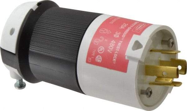 Hubbell Wiring Device-Kellems - 480 VAC, 20 Amp, L16-20P Configuration, Industrial Grade, Self Grounding Plug - 3 Phase, 3 Poles, IP20, 0.35 to 1.15 Inch Cord Diameter - USA Tool & Supply