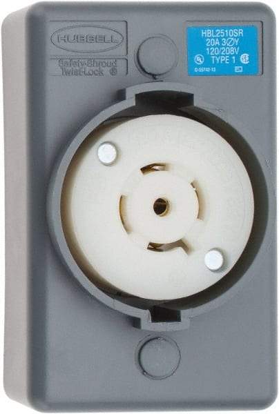 Hubbell Wiring Device-Kellems - 120/208 VAC, 20 Amp, L21-20R NEMA, Self Grounding Receptacle - 4 Poles, 5 Wire, Female End, Gray - USA Tool & Supply