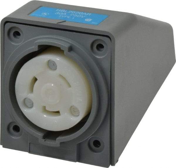 Hubbell Wiring Device-Kellems - 250 VAC, 30 Amp, L6-30R NEMA, Self Grounding Receptacle - 2 Poles, 3 Wire, Female End, Gray - USA Tool & Supply