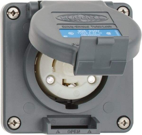 Hubbell Wiring Device-Kellems - 250 VAC, 30 Amp, L6-30R NEMA, Self Grounding Receptacle - 2 Poles, 3 Wire, Female End, Gray - USA Tool & Supply