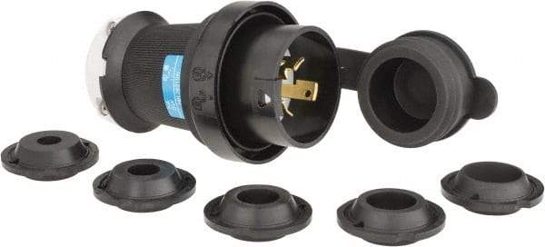 Hubbell Wiring Device-Kellems - 250 VAC, 30 Amp, L6-30P Configuration, Industrial Grade, Self Grounding Plug - 1 Phase, 2 Poles, IP66, 0.36 to 0.93 Inch Cord Diameter - USA Tool & Supply