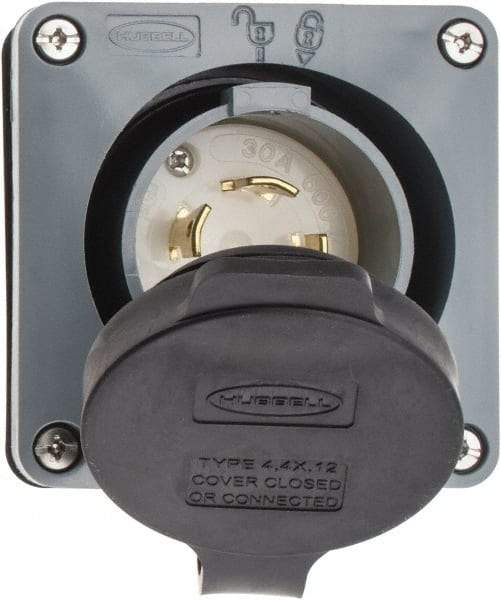 Hubbell Wiring Device-Kellems - 600 VAC, 30 Amp, L17-30P NEMA, Self Grounding Inlet - 3 Poles, 4 Wire, Male End, Gray - USA Tool & Supply