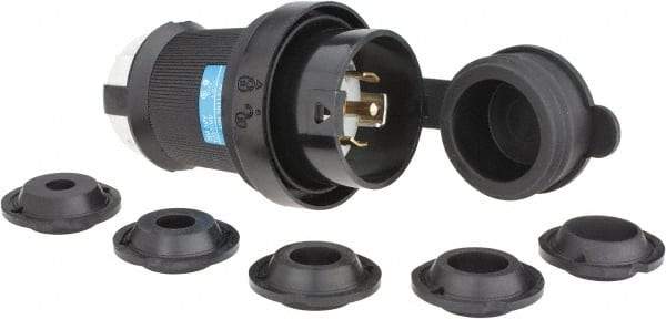 Hubbell Wiring Device-Kellems - 120/208 VAC, 30 Amp, L21-30P Configuration, Industrial Grade, Self Grounding Plug - 3 Phase, 4 Poles, IP66, 0.35 to 1.15 Inch Cord Diameter - USA Tool & Supply