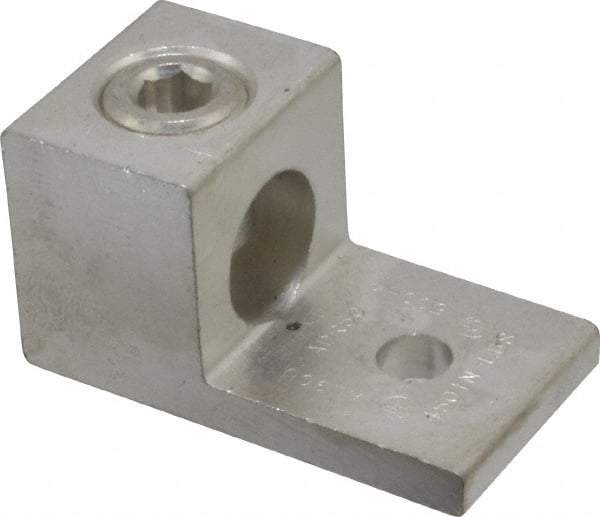 Thomas & Betts - 4 AWG Noninsulated Compression Connection Square Ring Terminal - 3/8" Stud, 2-13/16" OAL x 1-1/2" Wide, Tin Plated Aluminum Contact - USA Tool & Supply