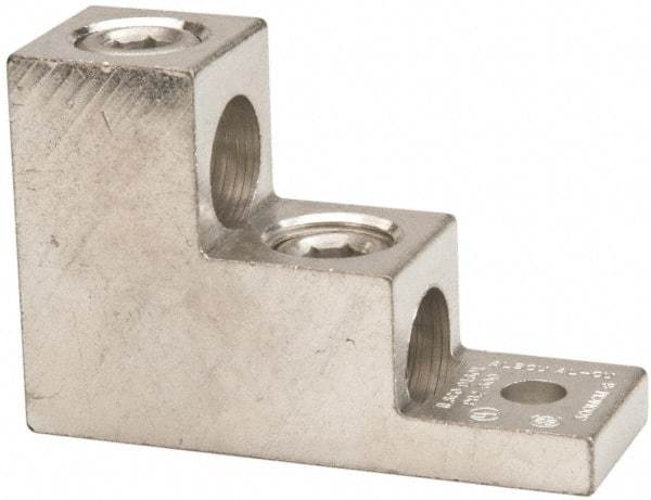 Thomas & Betts - 6 AWG Noninsulated Compression Connection Square Ring Terminal - 5/16" Stud, 3" OAL x 1-1/8" Wide, Tin Plated Aluminum Contact - USA Tool & Supply