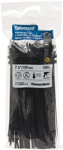 Thomas & Betts - 7-1/2" Long Black Nylon Mountable Cable Tie - 50 Lb Tensile Strength - USA Tool & Supply