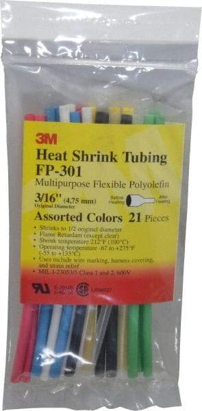 3M - 6" Long, 2:1, Polyolefin Heat Shrink Electrical Tubing - Black, Blue, Clear, Green, Red, White, Yellow - USA Tool & Supply