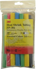 3M - 6" Long, 2:1, Polyolefin Heat Shrink Electrical Tubing - Black, Blue, Clear, Green, Red, White, Yellow - USA Tool & Supply