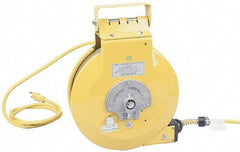Conductix - 16 AWG, 25' Cable Length, Cord & Cable Reel with Fluorescent Hand Lamp End - 0 Outlets, 10 Amps, SOOW-A Cable, Yellow Reel, Spring Driven Reel - USA Tool & Supply