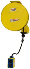 Conductix - 16 AWG, 25' Cable Length, Cord & Cable Reel with Outlet End - 3 Outlets, NEMA 5-15R, 10 Amps, 125 Volts, SOOW-A Cable, Yellow Reel, Spring Driven Reel - USA Tool & Supply