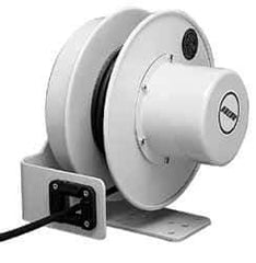 Conductix - 10 AWG, 20' Cable Length, Cord & Cable Reel with Bare End - 4 Outlets, NEMA 5-20R, 20 Amps, SEOW-A Cable, Yellow Reel, Spring Driven Reel - USA Tool & Supply