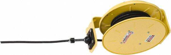 Conductix - 16 AWG, 20' Cable Length, Cord & Cable Reel with Bare End - 3 Outlets, NEMA 5-15R, 10 Amps, SEOW-A Cable, Yellow Reel, Spring Driven Reel - USA Tool & Supply