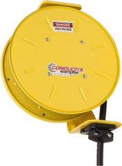 Conductix - 14 AWG, 30' Cable Length, Cord & Cable Reel with Bare End - 4 Outlets, NEMA 5-15R, 12 Amps, SEOW-A Cable, Yellow Reel, Spring Driven Reel - USA Tool & Supply