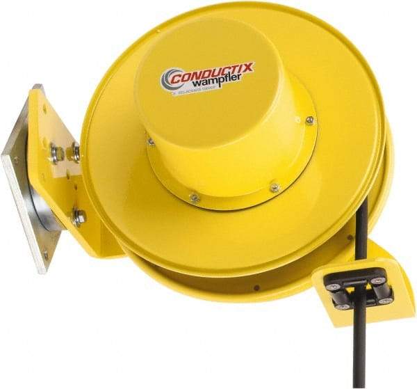 Conductix - 14 AWG, 40' Cable Length, Cord & Cable Reel with Cable End - 3 Outlets, SO Cable, White Reel - USA Tool & Supply