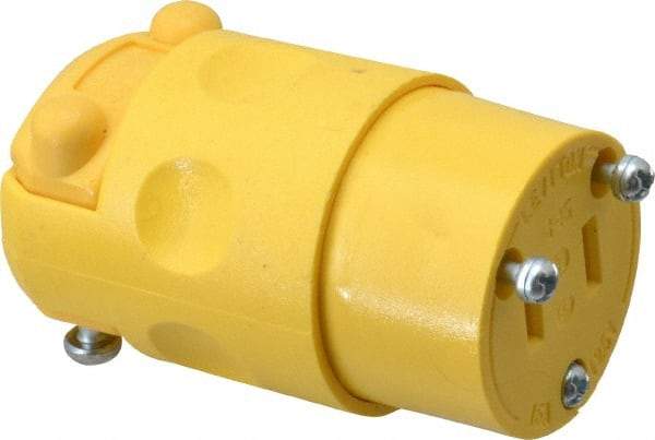 Leviton - 125 VAC, 15 Amp, 1-15R NEMA, Straight, Ungrounded, Commercial Grade Connector - 2 Pole, 2 Wire, 1 Phase, PVC, Yellow - USA Tool & Supply