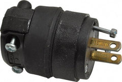Leviton - 125 VAC, 15 Amp, 1-15P NEMA, Straight, Ungrounded, Residential Grade Plug - 2 Pole, 2 Wire, 1 Phase, Rubber, Black - USA Tool & Supply