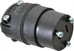 Leviton - 125 VAC, 15 Amp, 1-15R NEMA, Straight, Ungrounded, Commercial Grade Connector - 2 Pole, 2 Wire, 1 Phase, Rubber, Black - USA Tool & Supply