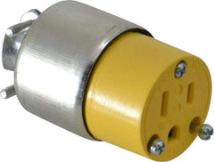 Leviton - 125 VAC, 15 Amp, 5-15R NEMA, Straight, Self Grounding, Residential Grade Connector - 2 Pole, 3 Wire, 1 Phase, PVC, Steel, Yellow - USA Tool & Supply