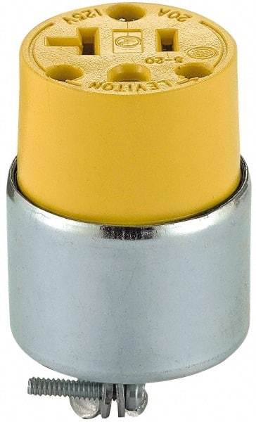 Leviton - 125 VAC, 20 Amp, 5-20R NEMA, Straight, Self Grounding, Commercial Grade Connector - 2 Pole, 3 Wire, 1 Phase, PVC, Steel, Yellow - USA Tool & Supply